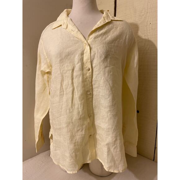 Uniqlo Women's Size Large Linen Button Up Shirt‎ Blouse Yellow - Picture 1 of 7